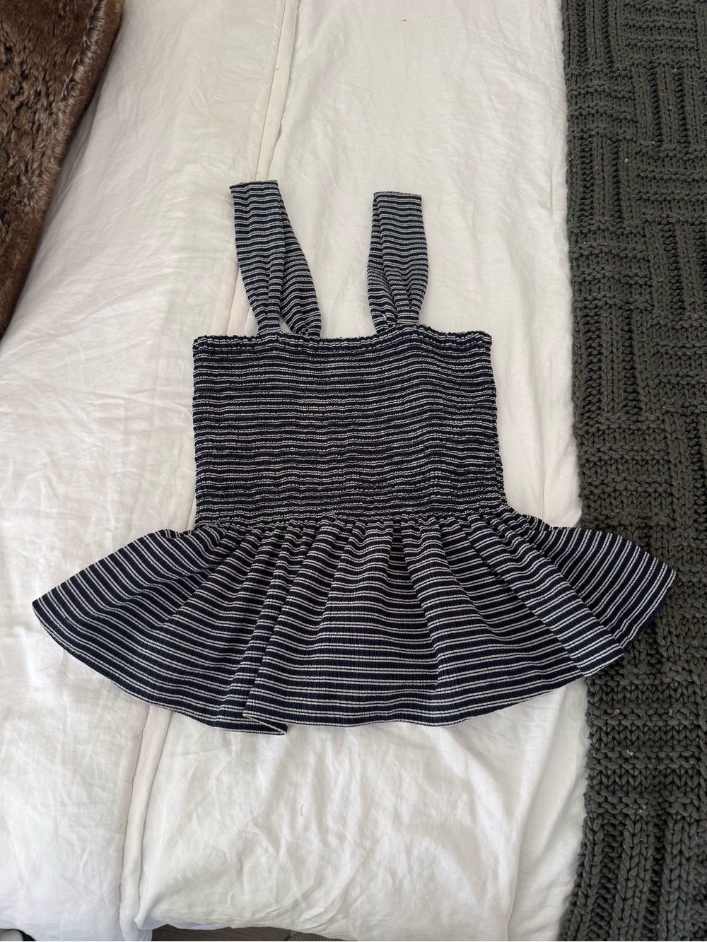 Madewell Navy & White Striped Peplum Tank